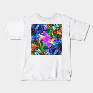 Psychedelic Hippie Square Pink Yellow Blue Red and Green Kids T-Shirt